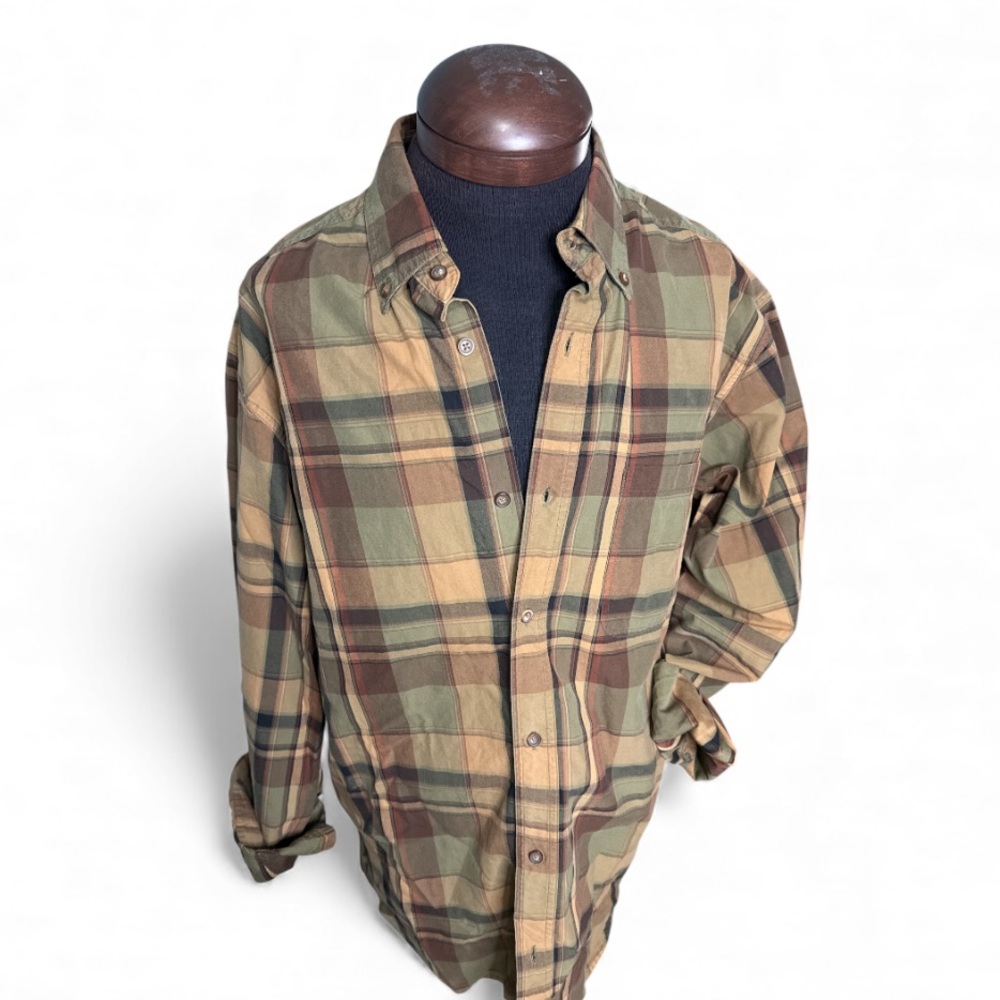 Morgan Creek Outfitters Mens Khaki Plaid Casual Long Sleeve Button Down Shirt L